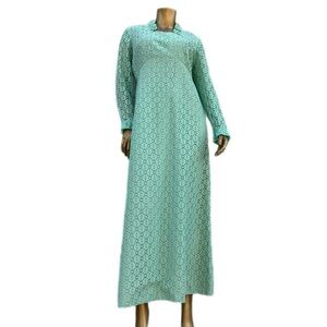 Vintage Mint Green Lace long sleeve Maxi Dress size 16.5